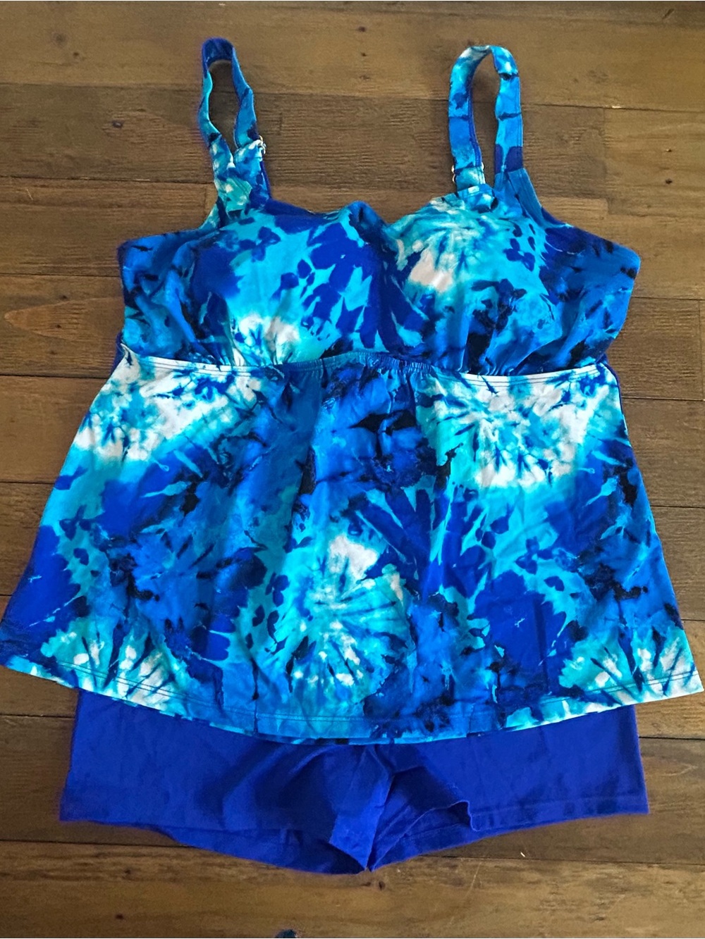 Kim Gravel x Swimsuits for all Bright Blue and white Tie-Dye Tankini Swim Set - Picture 2 of 13